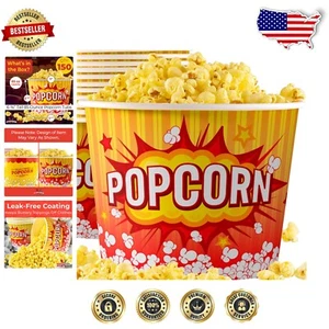 150 Pack Retro 85oz Popcorn Buckets - Sturdy Leak-Free Containers for Snacks - Picture 1 of 10