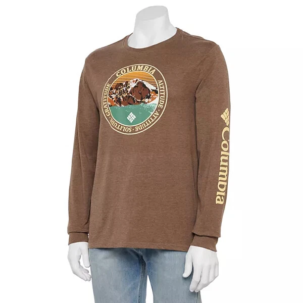 Columbia Men's Brown Long Sleeve Graphic Tee T-Shirt L, XL, 2XL Choose Size New - Image 1 of 1