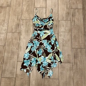 Vintage City Triangles Kleid M 90er Y2K Waldfee Blumen asiatisch Strand Träger Mini - Bild 1 von 14