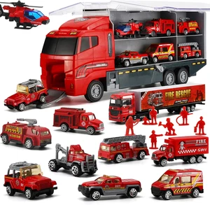 19-teiliges Feuerwehrauto mit Feuerwehr Spielzeug Set, Mini Die-Cast Feuerwehr Auto im Auto - Bild 1 von 12