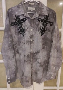 Eighty Eight Button Down Shirt Gray/Black Cyber Grunge Goth Skater -Men's Large - Picture 1 of 10