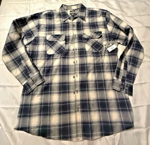 NWT Work n’ Sport Plaid Flannel Shirt Men's 2XTall Button Pockets Black & White - Picture 1 of 8