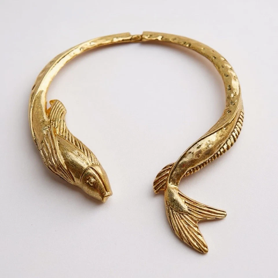 Collar Pescado Zara Oro Sirena Koi Boho Carpa Gargantilla Collar Antiguo Declaración Foto 1 de 4