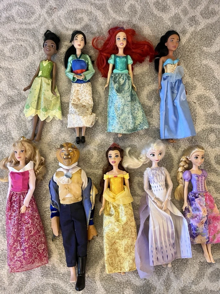 Disney Princess Lot Of 9: Belle, Beast, Aurora, Elsa, Ariel, Rapunzel, Tiana - Image 1 of 4
