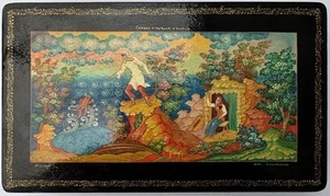 Original alte russische Lackdose «Das Märchen vom Fischer und Fischlein», Mstera - Bild 1 von 17