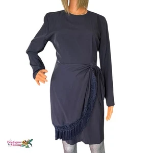 Hearts Brand Vintage 80s Black USA Made Knit Fringe Wrap Look Dress Size 5/6 - Picture 1 of 12