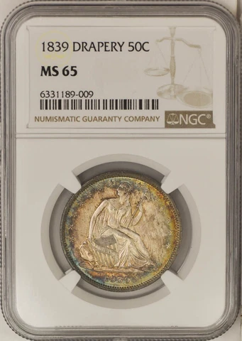 1839 Seated Liberty Half 50c Drapery MS65 NGC 944306-1 Cover