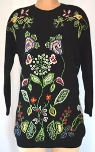 SUÉTER VALENTINO SPA NEGRO FLORAL BORDADO ALGODÓN PULL OVER TALLA XS - Imagen 1 de 11