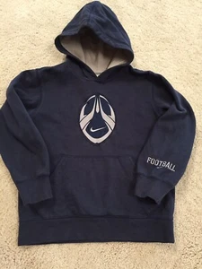 Nike Navy Blue Sweatshirt Hoodie FOOTBALL LOGO Boys 8 (S) VGUC - Picture 1 of 6