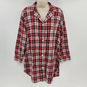 LRL Ralph Lauren Camisa de Noche de Franela a Cuadros Vestido Grande Monograma Cuello Leopardo - Imagen 1 de 5