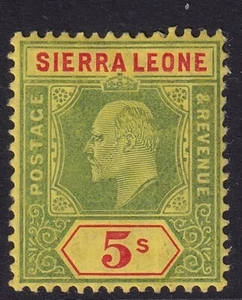 Sierra Leone -SG110- 1907-12. 5/- green & red/yellow. mounted mint - Picture 1 of 2