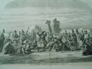 Gravure 1857 - Scène de la vie Persanne Une Halte à Kaswin - Picture 1 of 1
