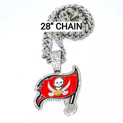 COLLAR GEMA TAMPA BAY BUCCANEERS Plata Bling Buccs Hip Hop Colgante y Cadena 28" Foto 1 de 3
