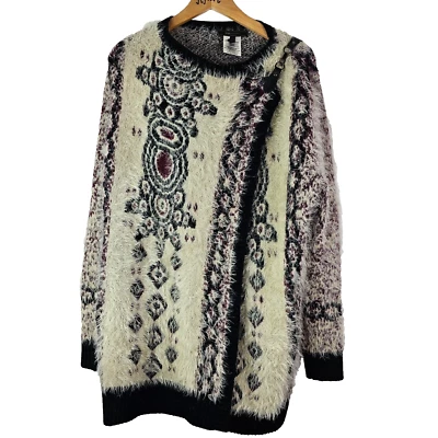 BCBG Maxazria Women's Cozy Angoria Sweater Size M Leather Trim Purple Beige - Image 1 of 4