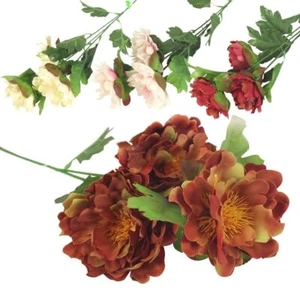 3 Head Open Peony Spray Artificial Stem Flowers Crafts Fake Silk - Picture 1 of 5