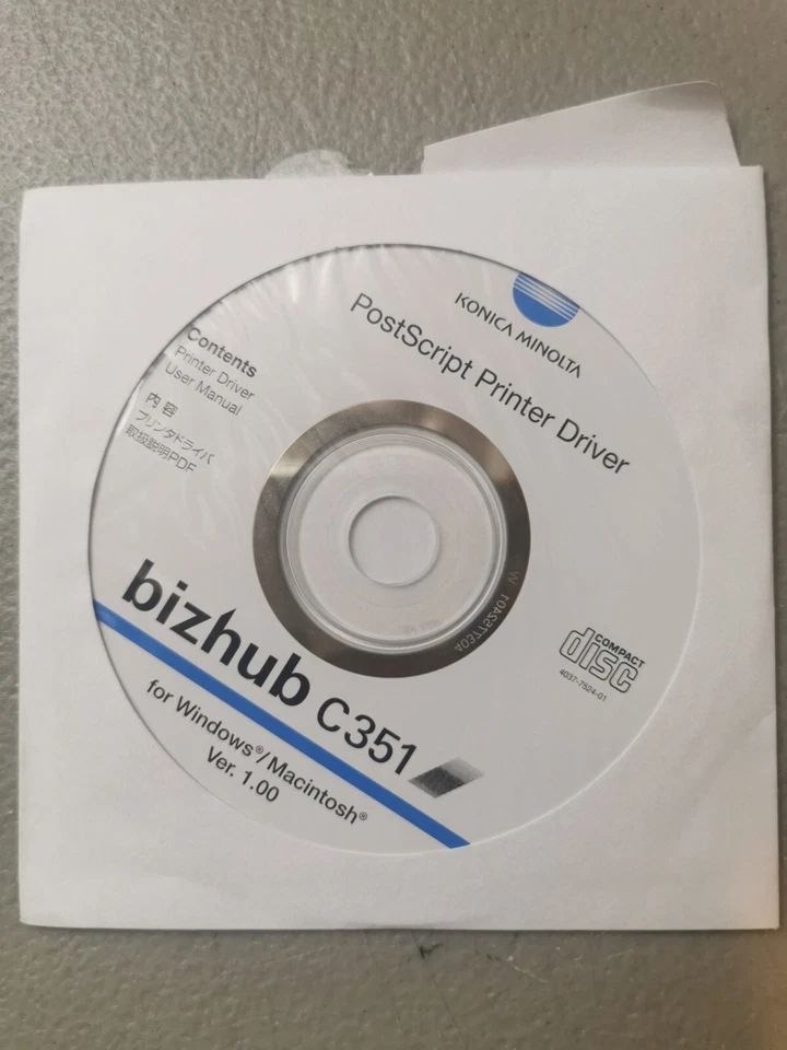 Konica Minolta Bizhub C351 PostScript Printer Driver Disc - Image 1 of 1