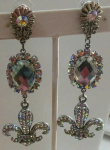 Orecchini vintage lunghi AB strass pendenti goccia traforati lunghi 3,3/8" - Foto 1 di 4