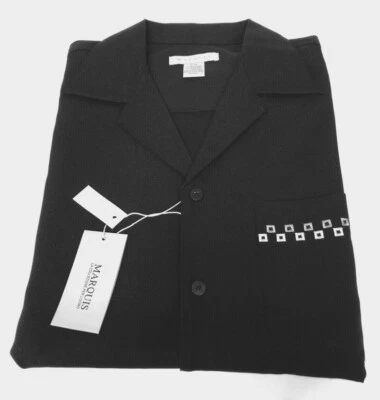 Marquis Button Down Lightweight Cubavera Shirt - Black S-XL - Image 1 of 4