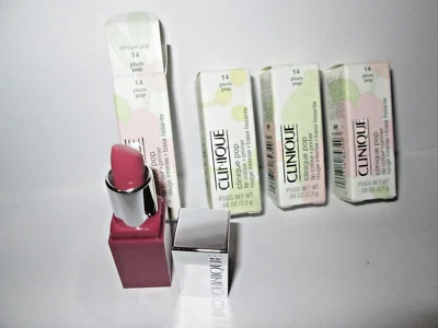 4X Clinique Pop Lip Colour Lipstick with Primer Mini .08 oz. Plum Pop New in Box - Image 1 of 3