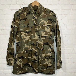 Love Tree tarnfarbene Militärjacke Damen klein durchgehender Reißverschluss Stehkragen Armee Utility - Bild 1 von 12