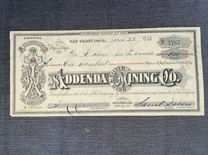 Addenda Gold SILVER MINING Stock Certificate San Francisco,Bodie Mining District - Picture 1 of 5