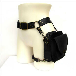Medieval Warrior Metal PU Leather Belt Waist Bag Leg bag Cosplay Waist Band Prop