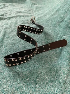 Black Faux Leather Metal Studded Belt - Youth Size - Picture 1 of 2