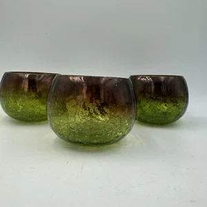 3 Crackle Glass Votive Candle Holders Sm Chips On The Rim  - Picture 1 of 7