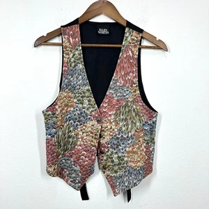 Vintage 90s Tapestry Feather Vest Multicolor Tie Back Grunge Hipster - Bild 1 von 5