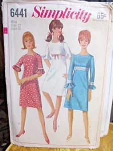 Simplicity 6441 A-Line Dress w Empire Waist, Puff Sleeve Option 12 32 COMPLETE - Picture 1 of 6
