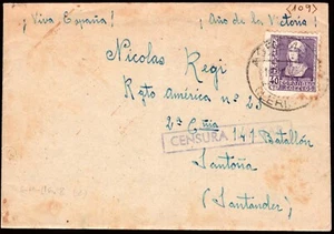 Lérida - Edi o 858 - Sobre Mat "Agramunt 10/Jul.8/39" a Santoña + censura - Imagen 1 de 1
