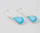 Turquoise Earrings 1 Pair 13X8 Mm Kite Shape Gemstone 92.5 Sterling Silver