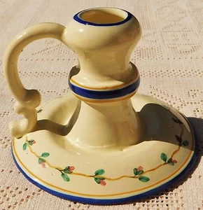 VINTAGE MID-20TH CENTURY HAND PAINTED SIGNED ITALIAN POTTERY CANDLESTICK HOLDER - Picture 1 of 6