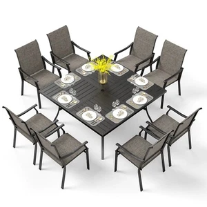 9 Piece Outdoor Dining Set Patio Table Chairs Furniture Set with Umbrella Hole - Picture 1 of 11