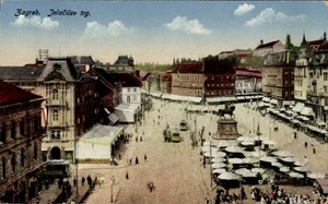 Cartolina Zagabria Croazia, Jelačićev trg, piazza affollata, tram,... - 4926749 - Foto 1 di 2