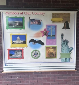 Vintage Nystrom Pull Down World Map 3 symbols of US  My First Map: World and US - Picture 1 of 8