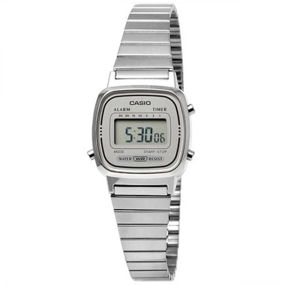 Casio La670wa-7d Ladies Silver Classic Stainless Steel Digital Watch Alarm Timer