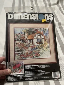Vintage 1989 Dimensions No Count Cross Stitch Garden Cottage 16”x14” - Picture 1 of 8