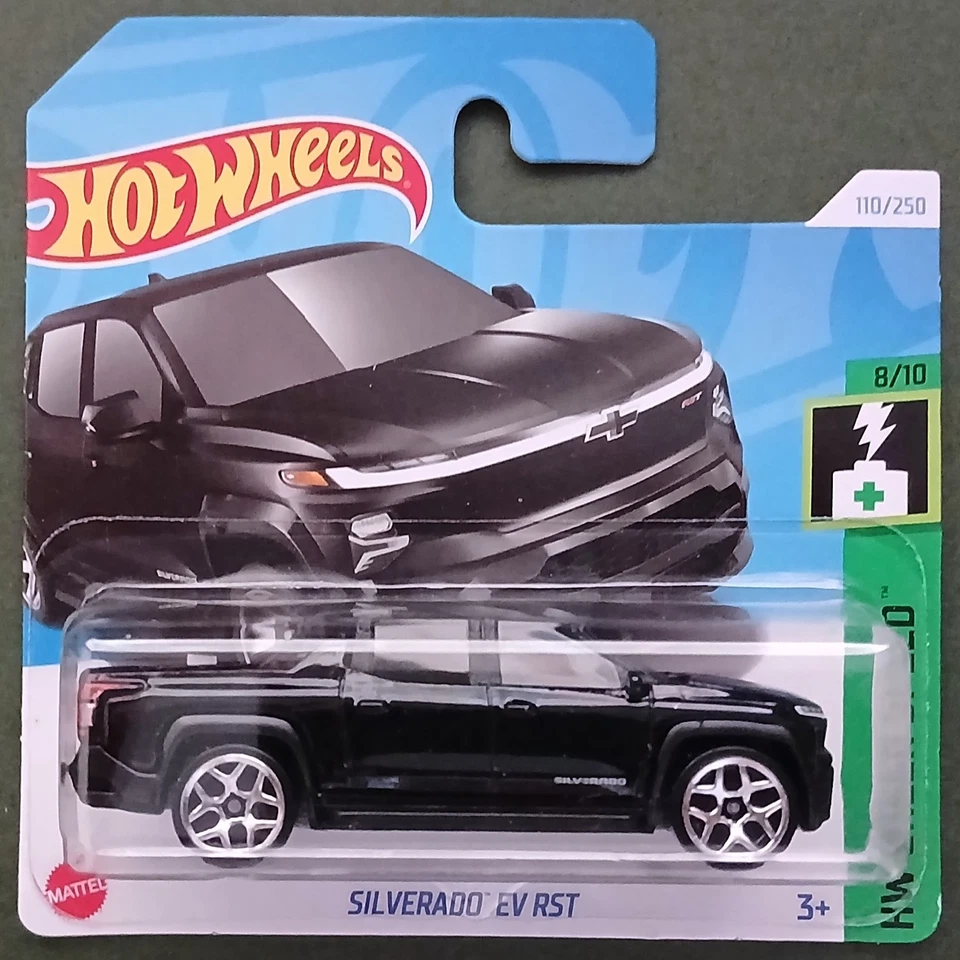 HOT WHEELS 2024 SILVERADO EV RST, NEGRO, TARJETA CORTA. Foto 1 de 1