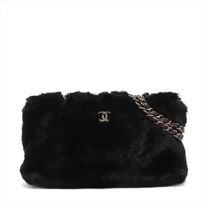 Chanel Coco Mark Fur Chain Shoulder Bag Black Gunmetal Fittings 6XXXXXX - Picture 1 of 13
