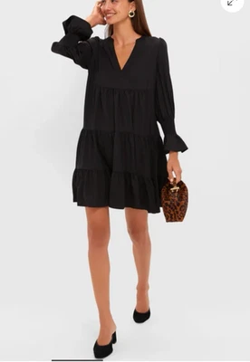 Pomander Place Poplin Kenzo Mini Dress Medium Black Tuckernuck Tiered Chic - Image 1 of 4