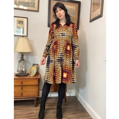 Vintage años 70 cremallera frontal Oscar De La Renta Boutique psicodélico estampado de ráfagas de sol  Foto 1 de 4