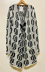 YAYA WOMAN Grey Long Knit Cardigan Geometric Patterned Ladies Size S Great Cond - Picture 1 of 8