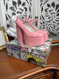 Jeffrey Campbell Mary Jane Pink Crinkle Patent Heels NIB Size 6 - Picture 1 of 6