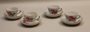 Meissen - 4 Mokkatassen mit Untertassen - handbemalt mit rosa Rosendekor - P9b - Picture 1 of 9