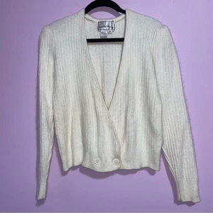 Vintage Needleworks Ribbed Crossover Cardigan Angora Women Size M Balletcore - Picture 1 of 7