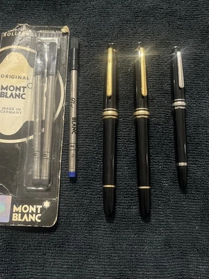 Montblanc Meisterstuck Juego de Bolígrafos Estilográficos Dorado Lote de 3 Con Tinta Ver Imagen Foto 1 de 4