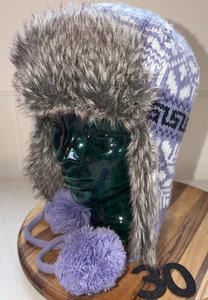 Trappermütze Screamer lila & weiß. Warmes Winter Kunstfell Unisex Erwachsene.     30 - Bild 1 von 3