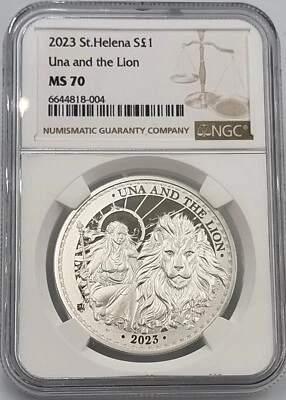 ST. HELENA UNA Y EL LEÓN 2023 1 OZ PLATA NGC PF70 UCAM POP 1 - Imagen 1 de 4