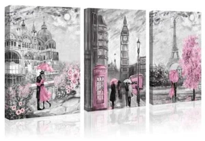 Paris Decor Canvas Wall Art for Living Room Girls Bedroom Pink Paris Theme Oi... - Picture 1 of 7